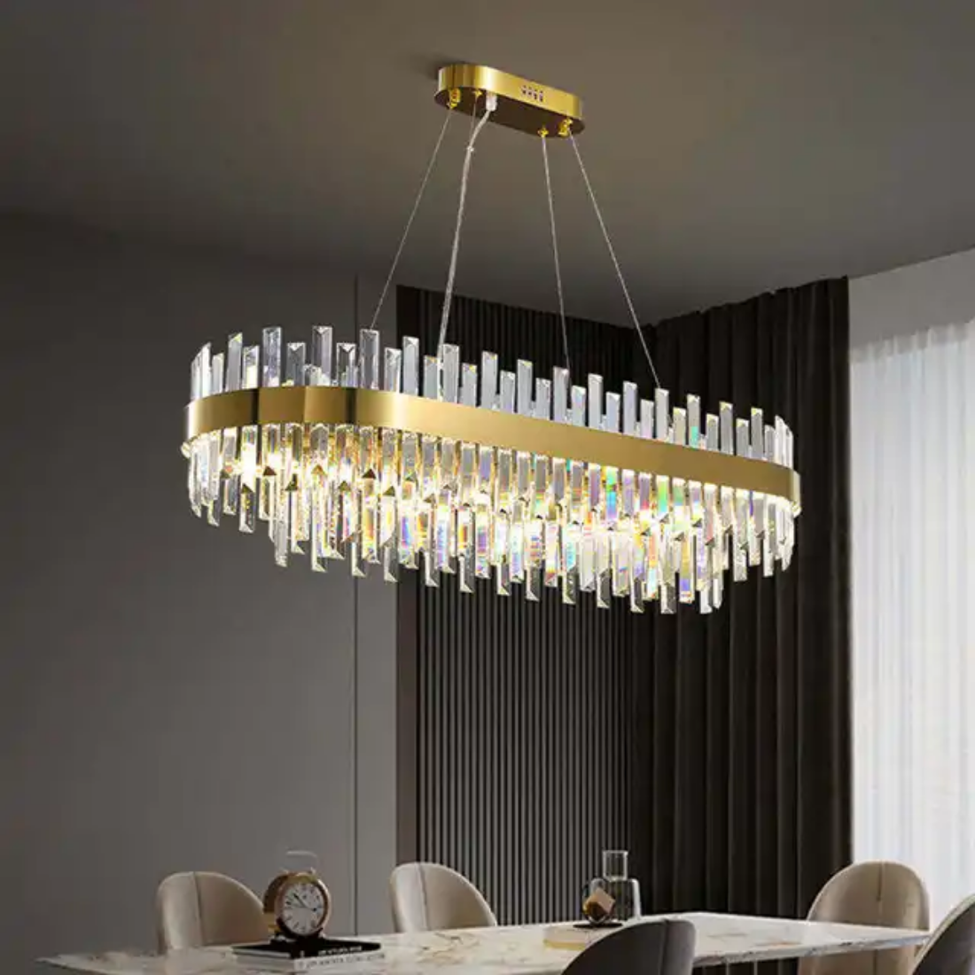 European Decoration gold rectangle round crystal clear glass pendant light