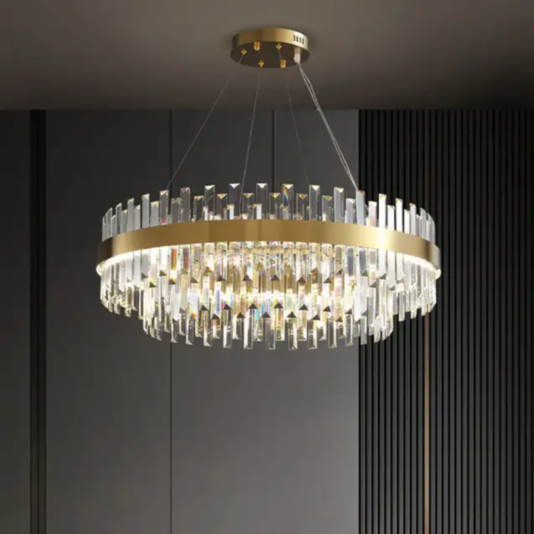 European Decoration gold rectangle round crystal clear glass pendant light