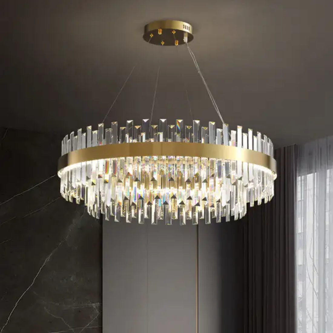 European Decoration gold rectangle round crystal clear glass pendant light