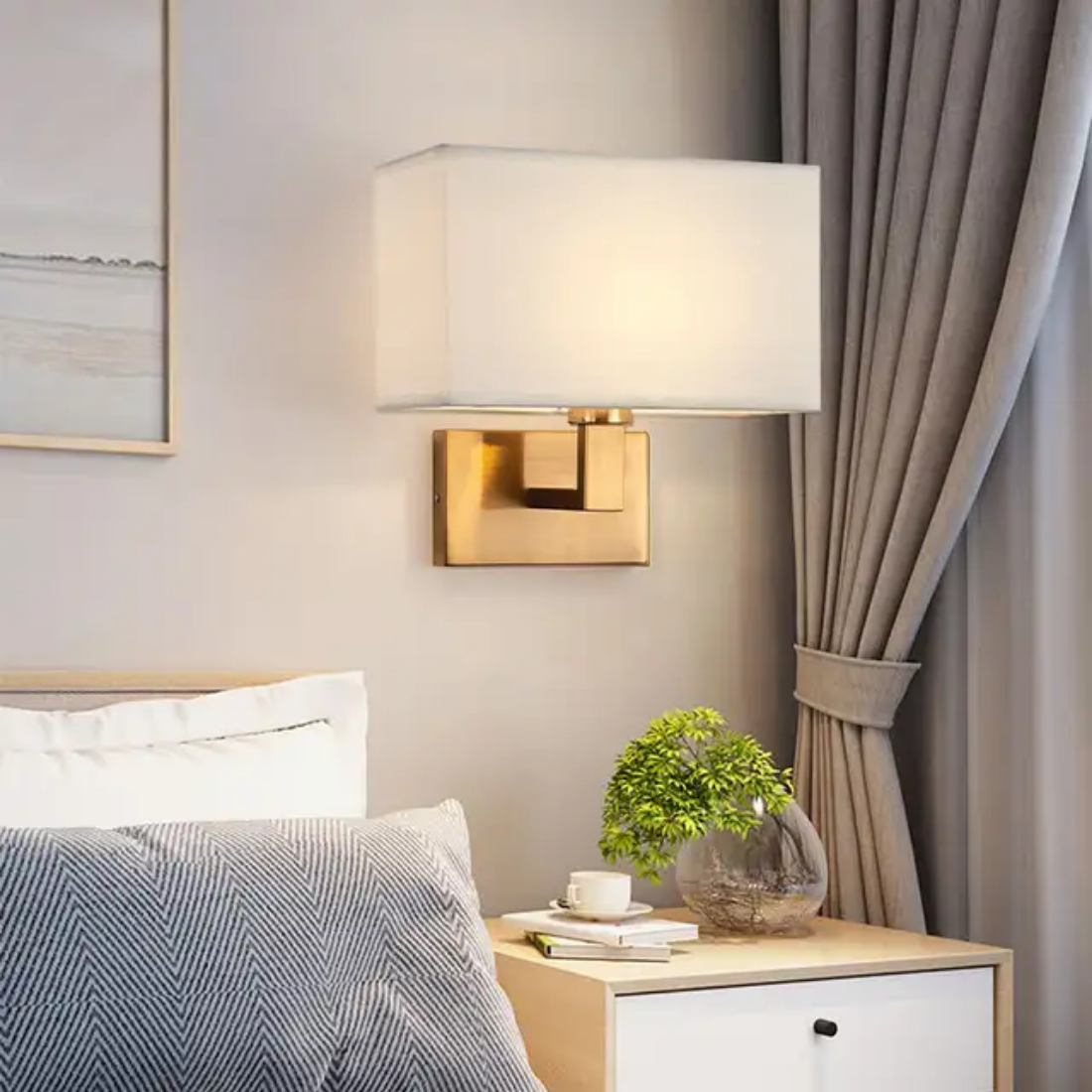 Nordic bed wall lamp lighting charging with fabric shade