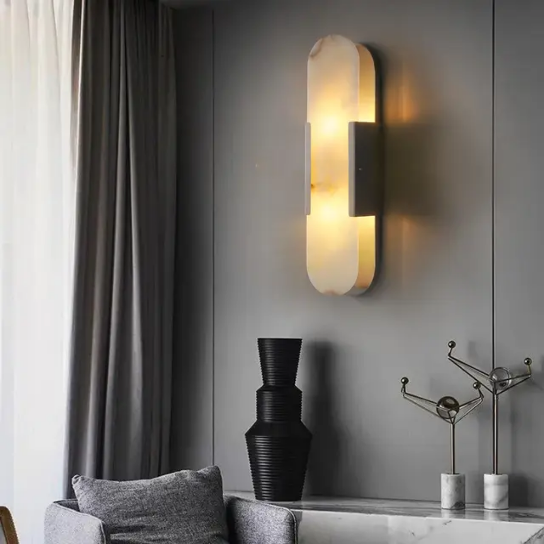 Wall sconce Brass Finishing Minimalist Long Strip alabaster marble wall lamp