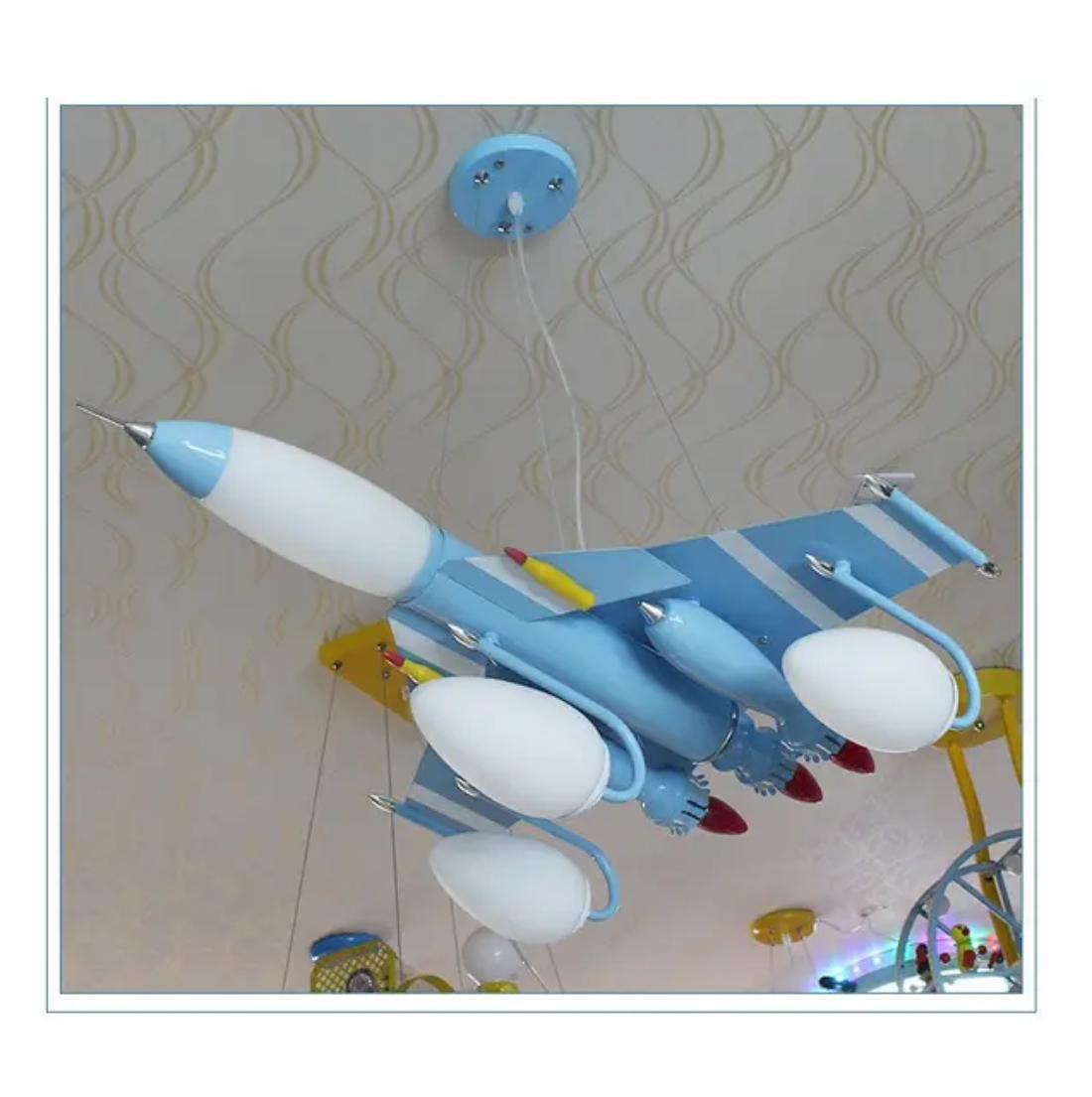 Nordic blue Airplane Glider Shaped Pendant Lights Hanging Lamp Fixture For Children Bedroom Glass Plane Indoor Lighting