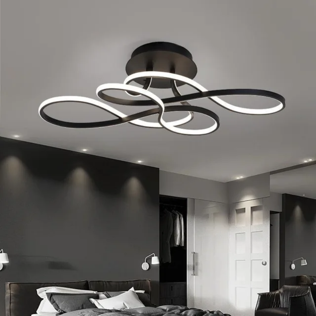 Modern Minimalist Style living room intelligent dimming gold black led strip ceiling light