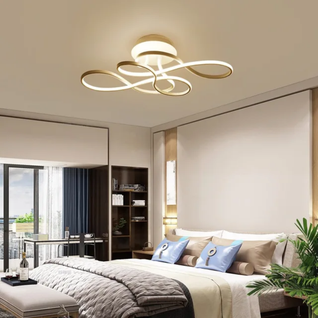 Modern Minimalist Style living room intelligent dimming gold black led strip ceiling light