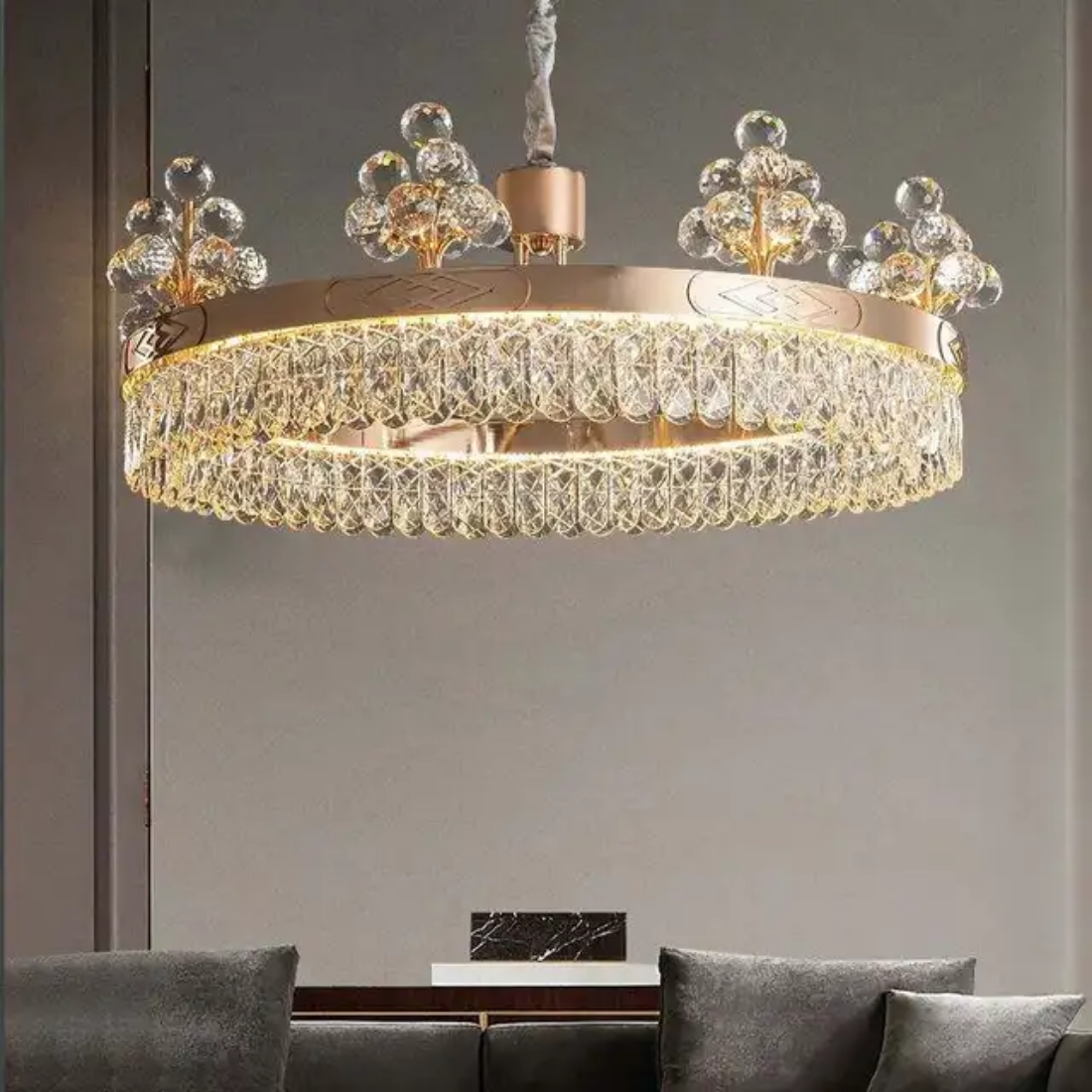 Modern Gold chandelier Luxury round K9 Crystal flower ball Chandeliers