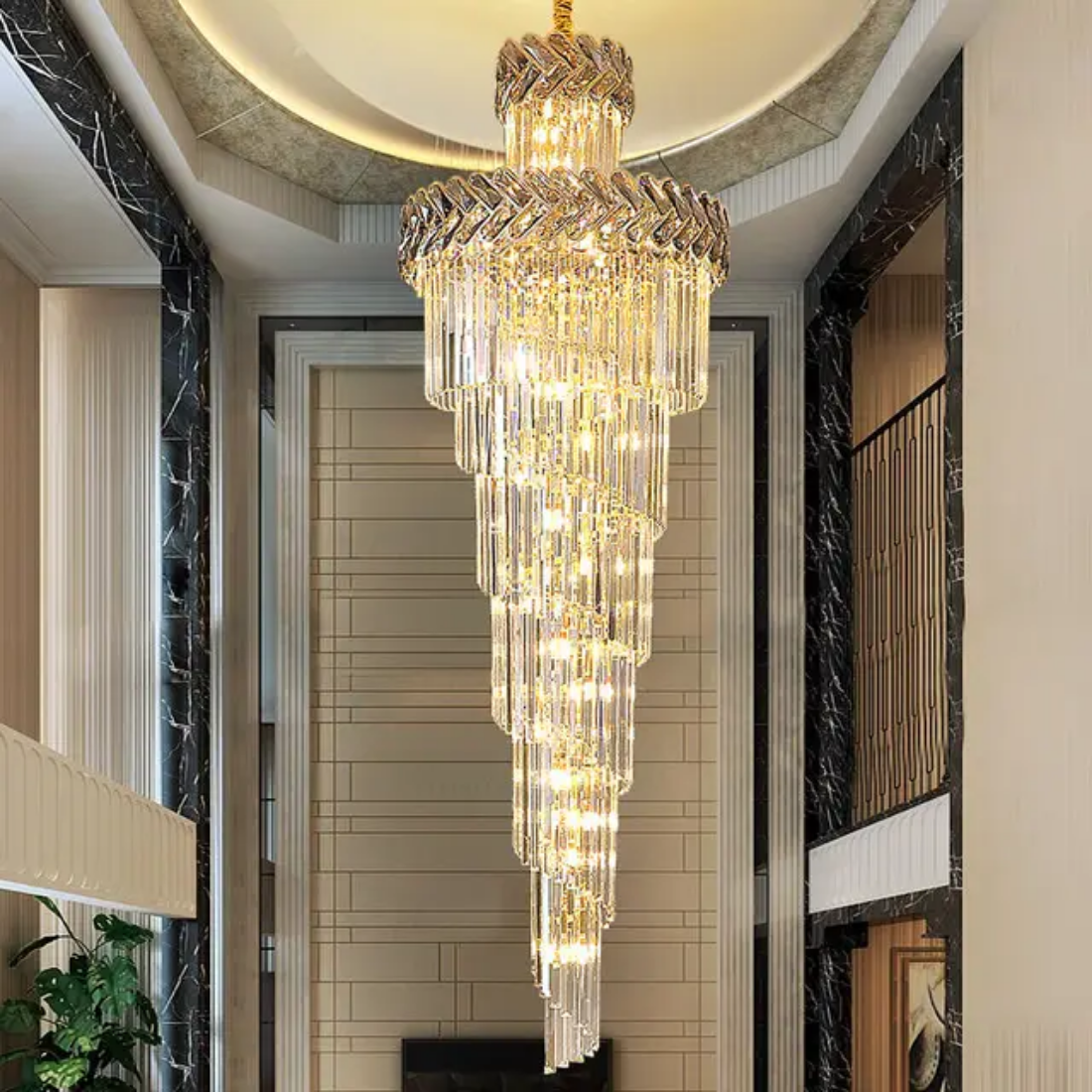 Modern staircase hanging light wedding large long spiral luxury led crystal chandeliers for home