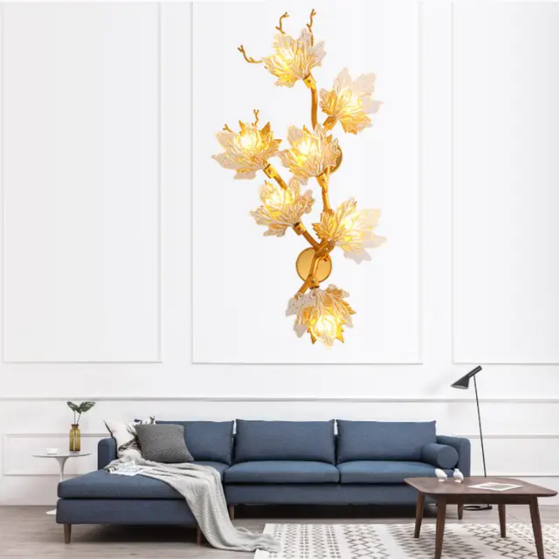 Gold Maple Leaf Decorative Light bedside background copper branch wall lamp