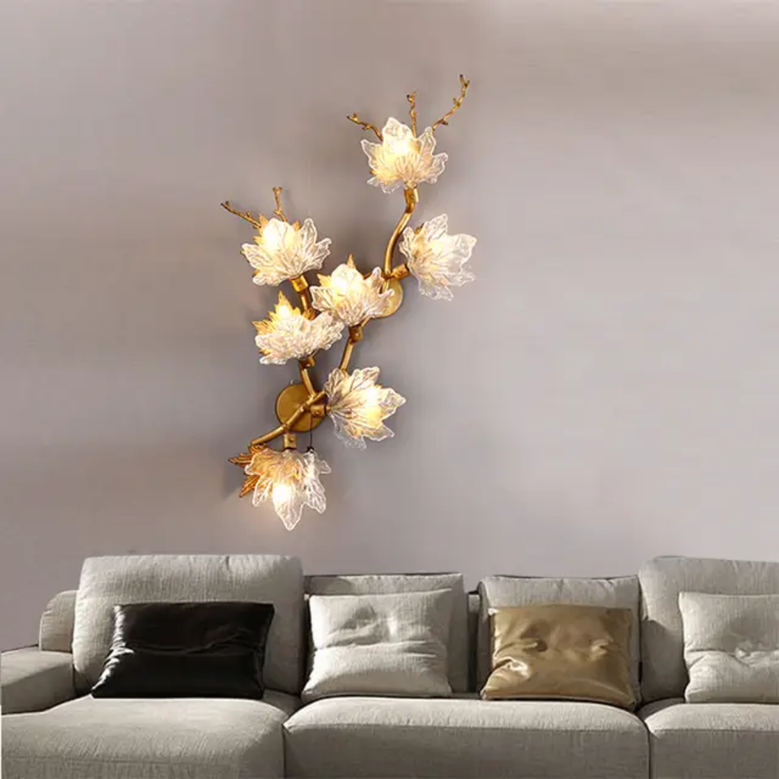 Gold Maple Leaf Decorative Light bedside background copper branch wall lamp