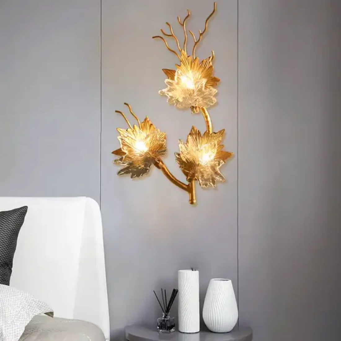 Gold Maple Leaf Decorative Light bedside background copper branch wall lamp