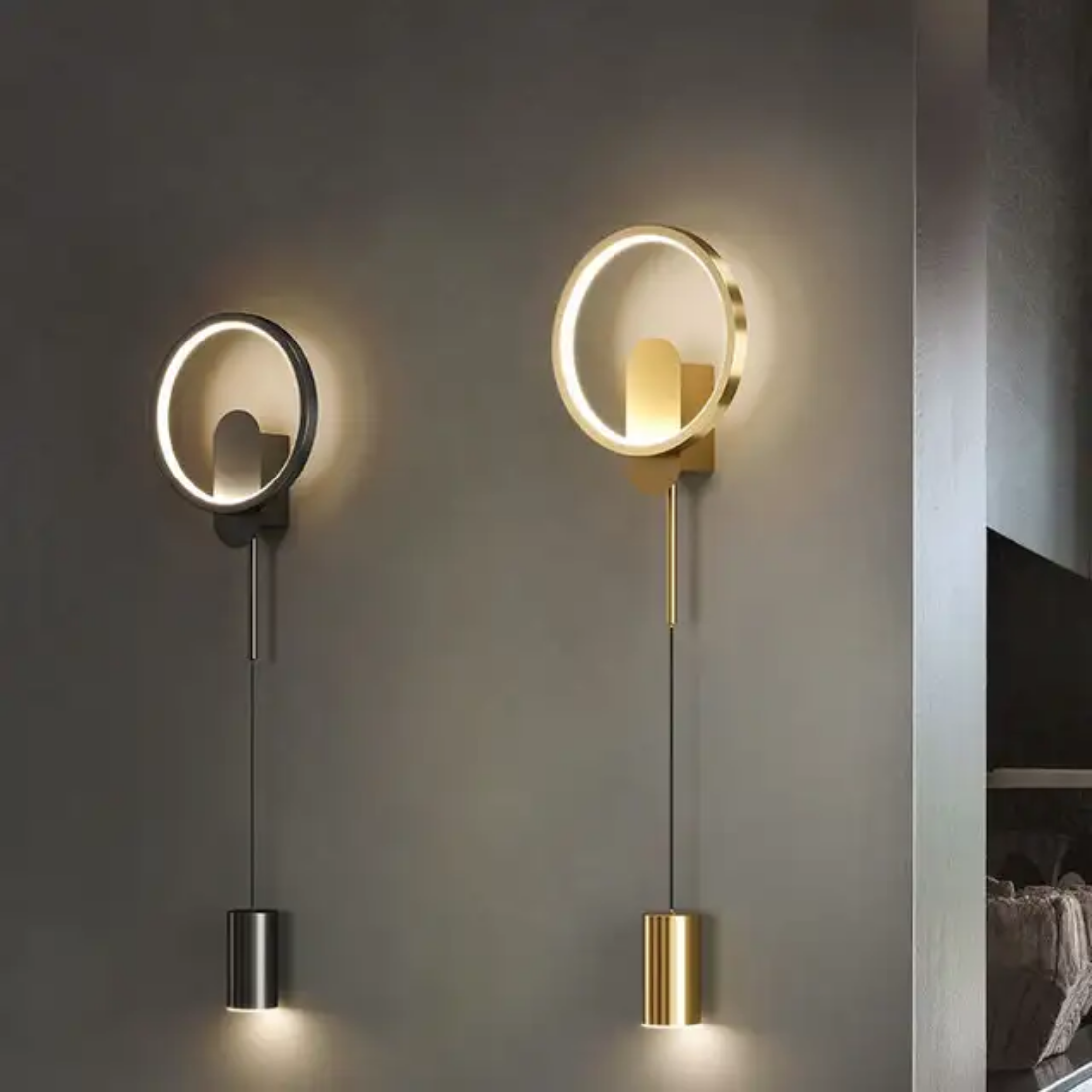 Modern minimalist black gold Wall Sconce bedside hallway aisle living room backdrop line inner wall lamp