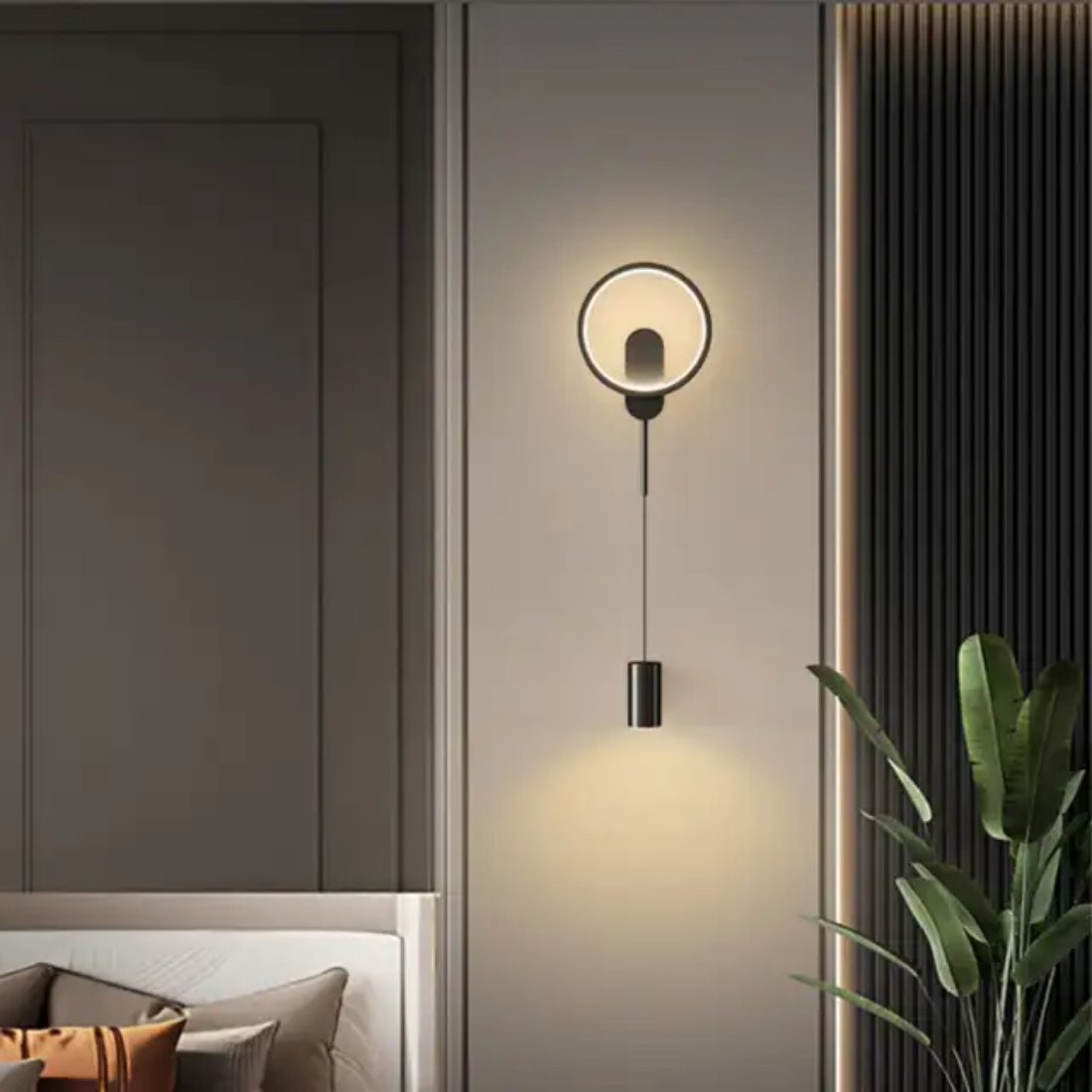 Modern minimalist black gold Wall Sconce bedside hallway aisle living room backdrop line inner wall lamp