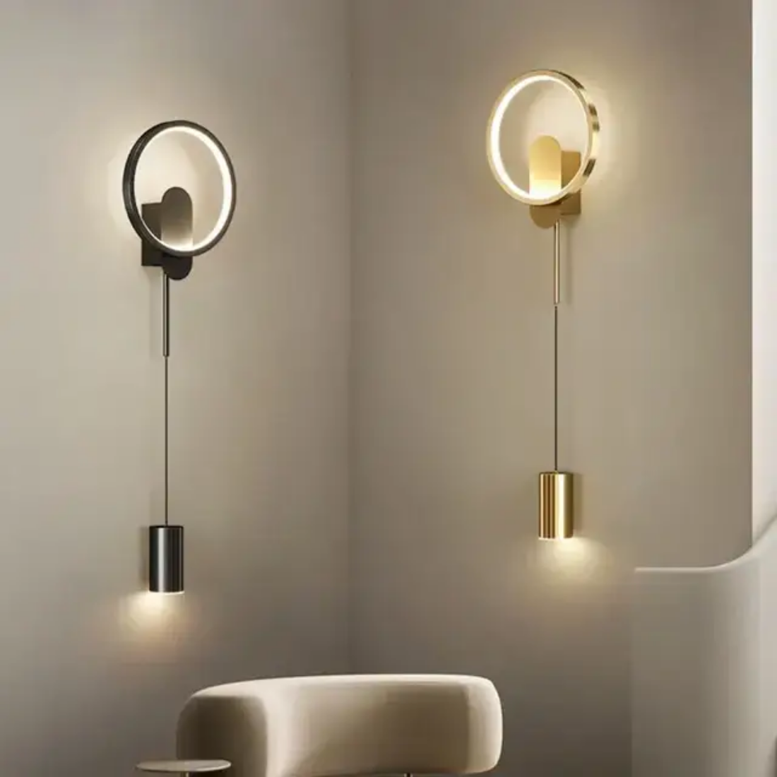 Modern minimalist black gold Wall Sconce bedside hallway aisle living room backdrop line inner wall lamp