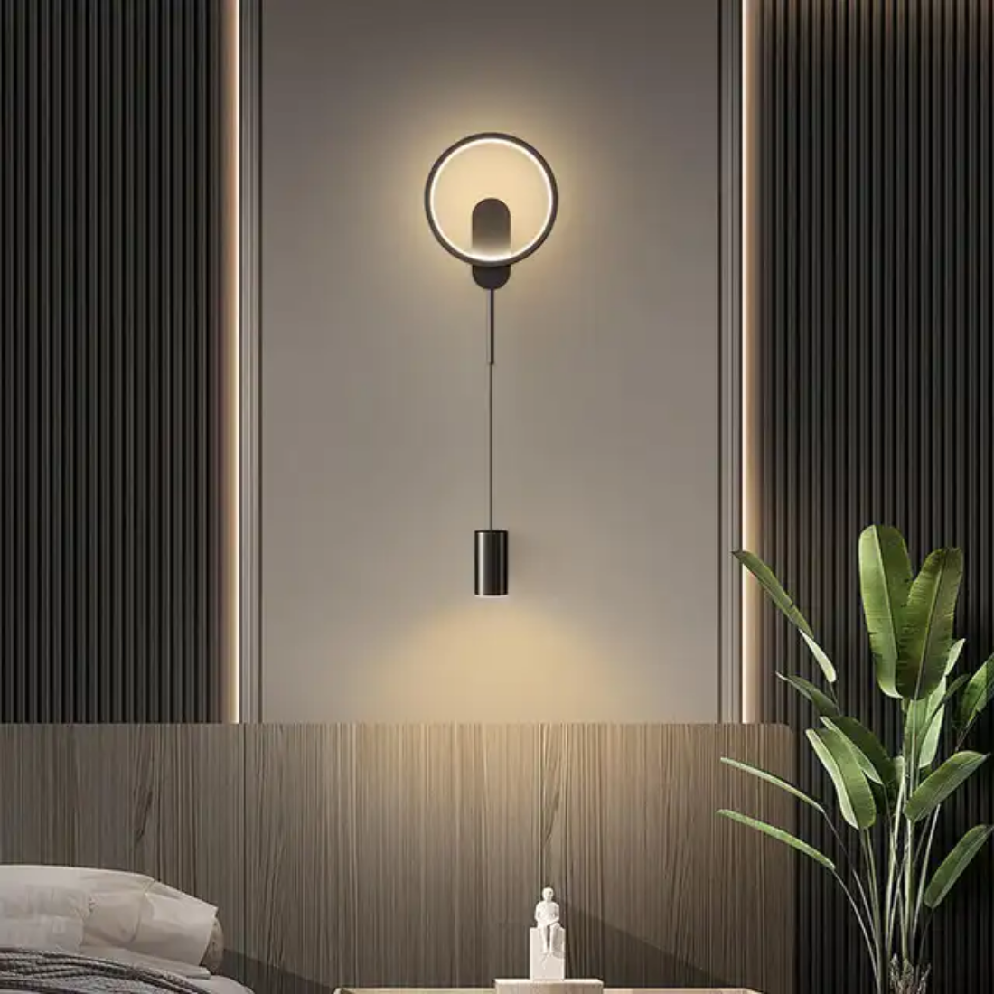 Modern minimalist black gold Wall Sconce bedside hallway aisle living room backdrop line inner wall lamp