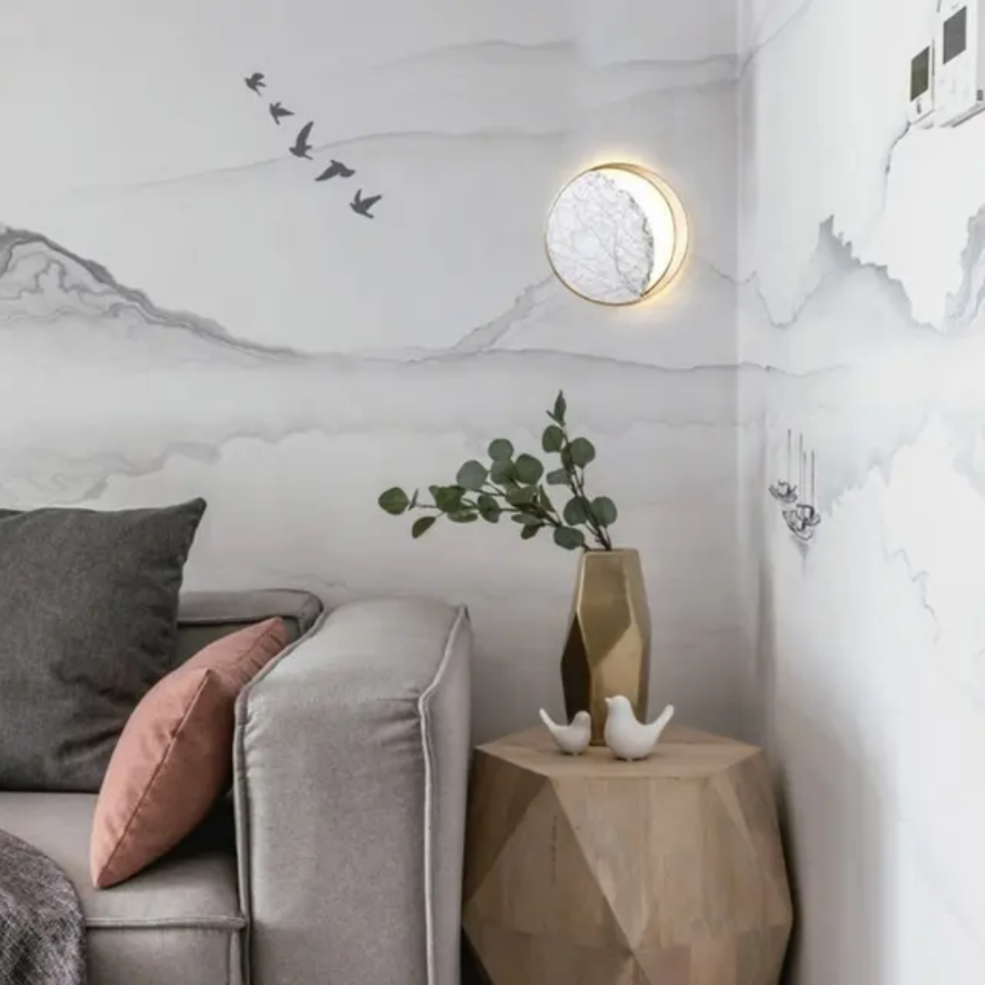 Natural round marble led wall lamp