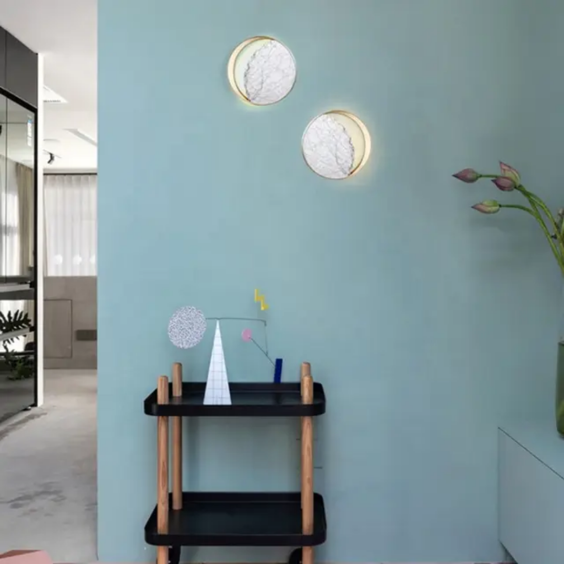 Natural round marble led wall lamp