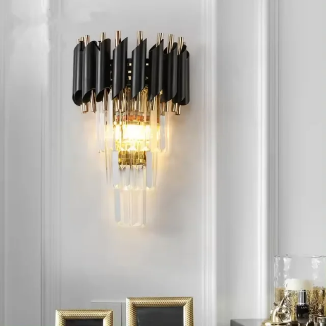 Led modern gold black Glass crystal bedside wall lamp