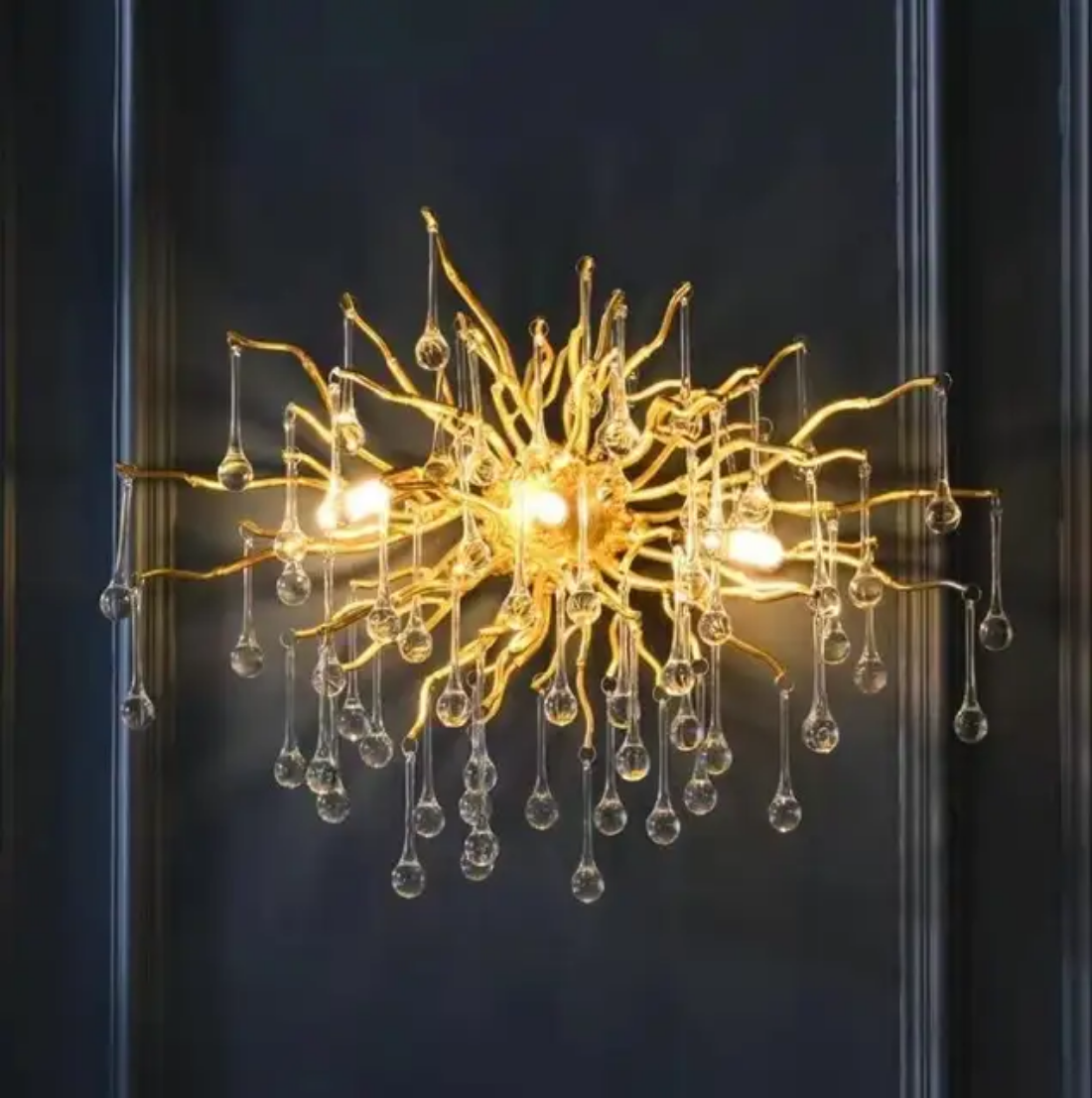 Gold Branch Crystal raindrop Wall Lamp