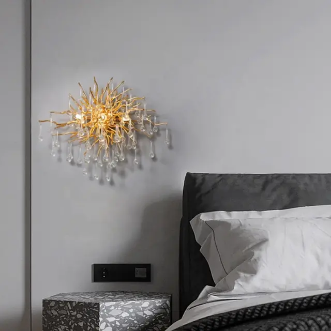 Gold Branch Crystal raindrop Wall Lamp