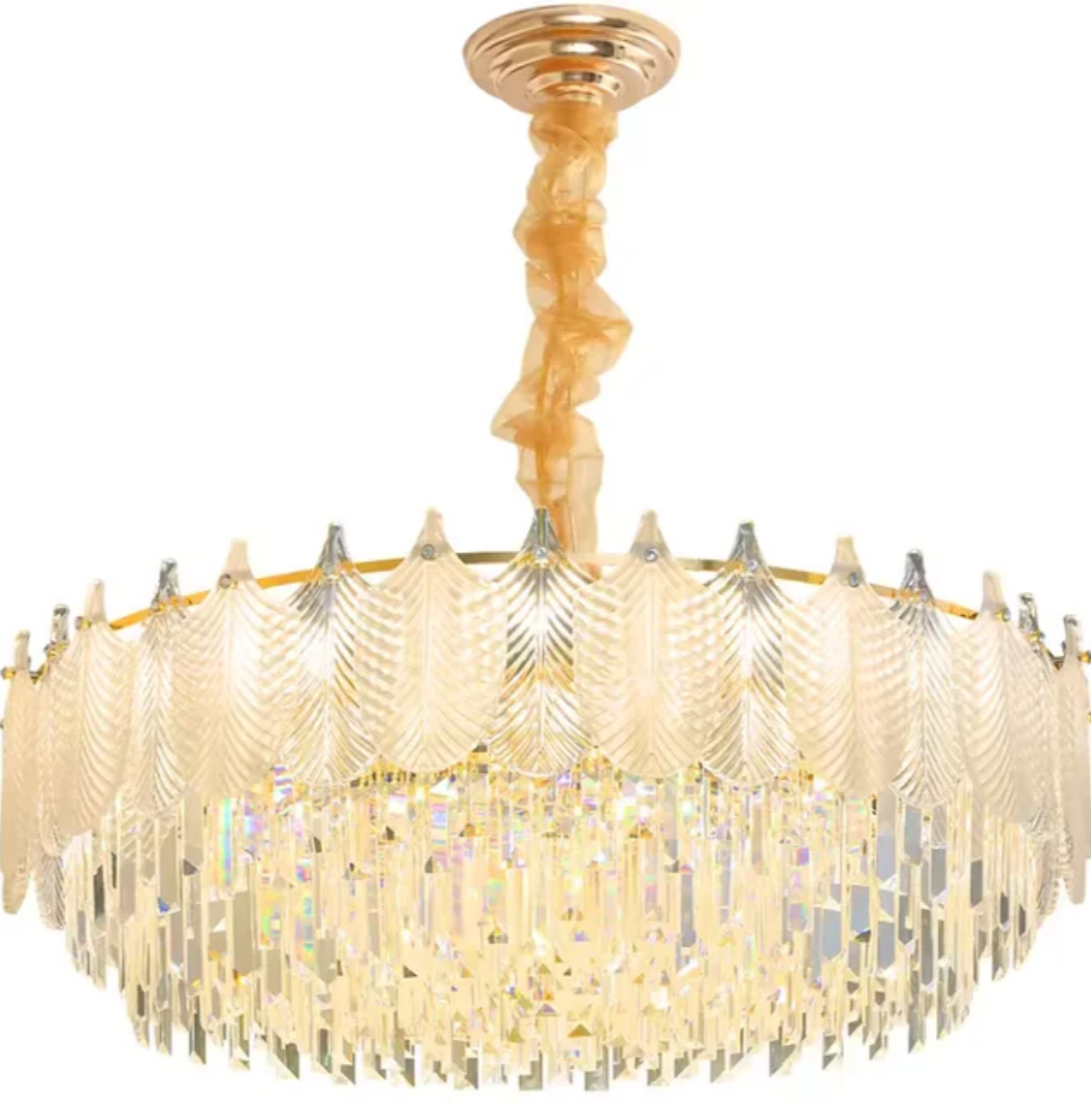 French Modern led round crystal leaf chandelier