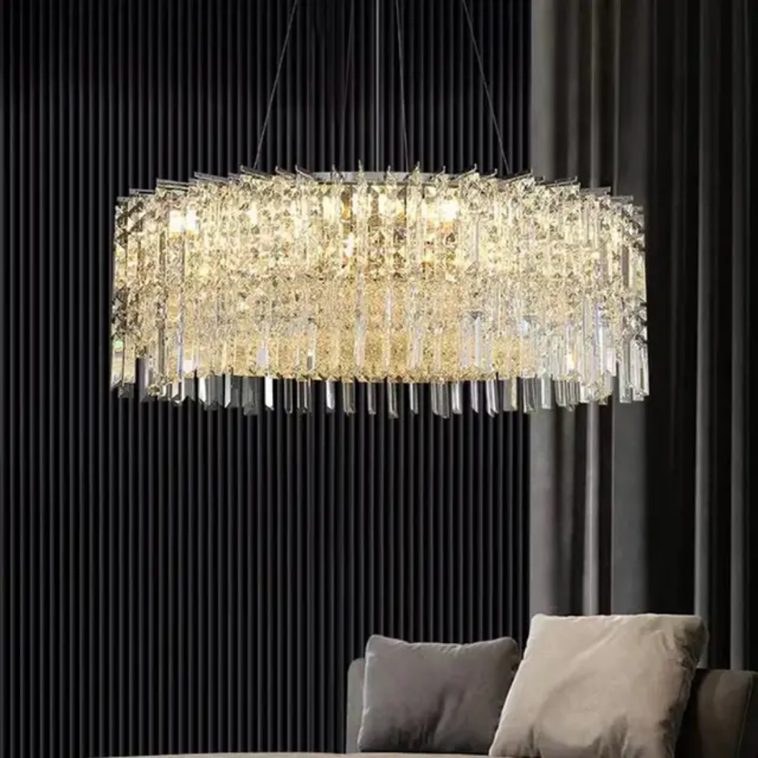 Silver rectangular round led crystal chandelier