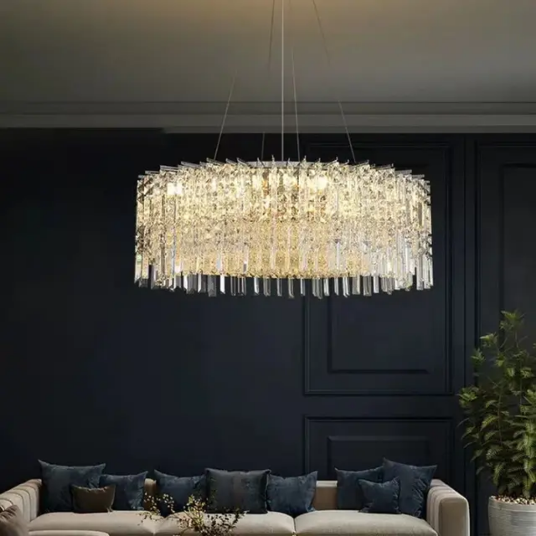 Silver rectangular round led crystal chandelier