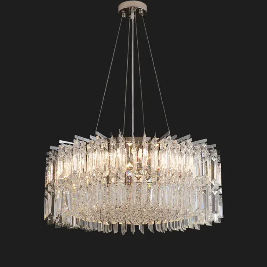 Silver rectangular round led crystal chandelier