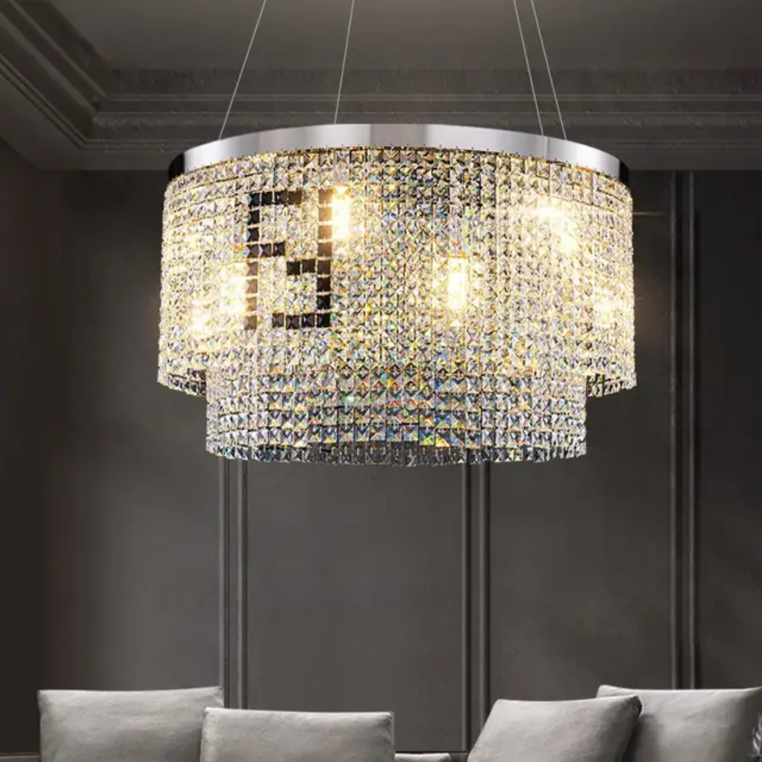 Pendant rectangular round water drop gold ceiling luxury crystal chandelier