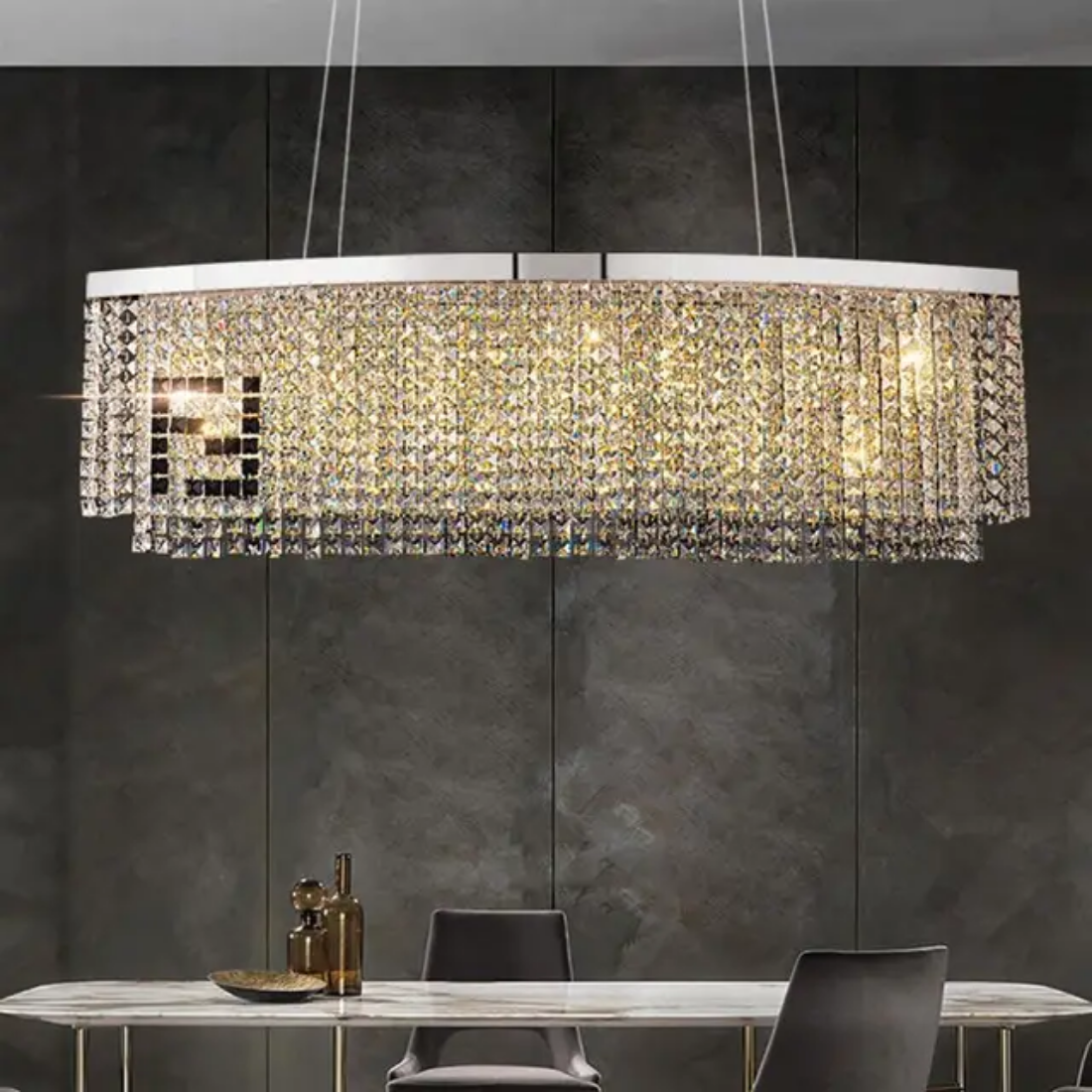 Pendant rectangular round water drop gold ceiling luxury crystal chandelier