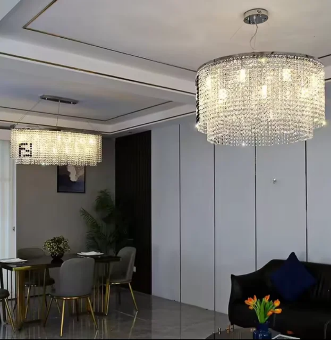 Pendant rectangular round water drop gold ceiling luxury crystal chandelier