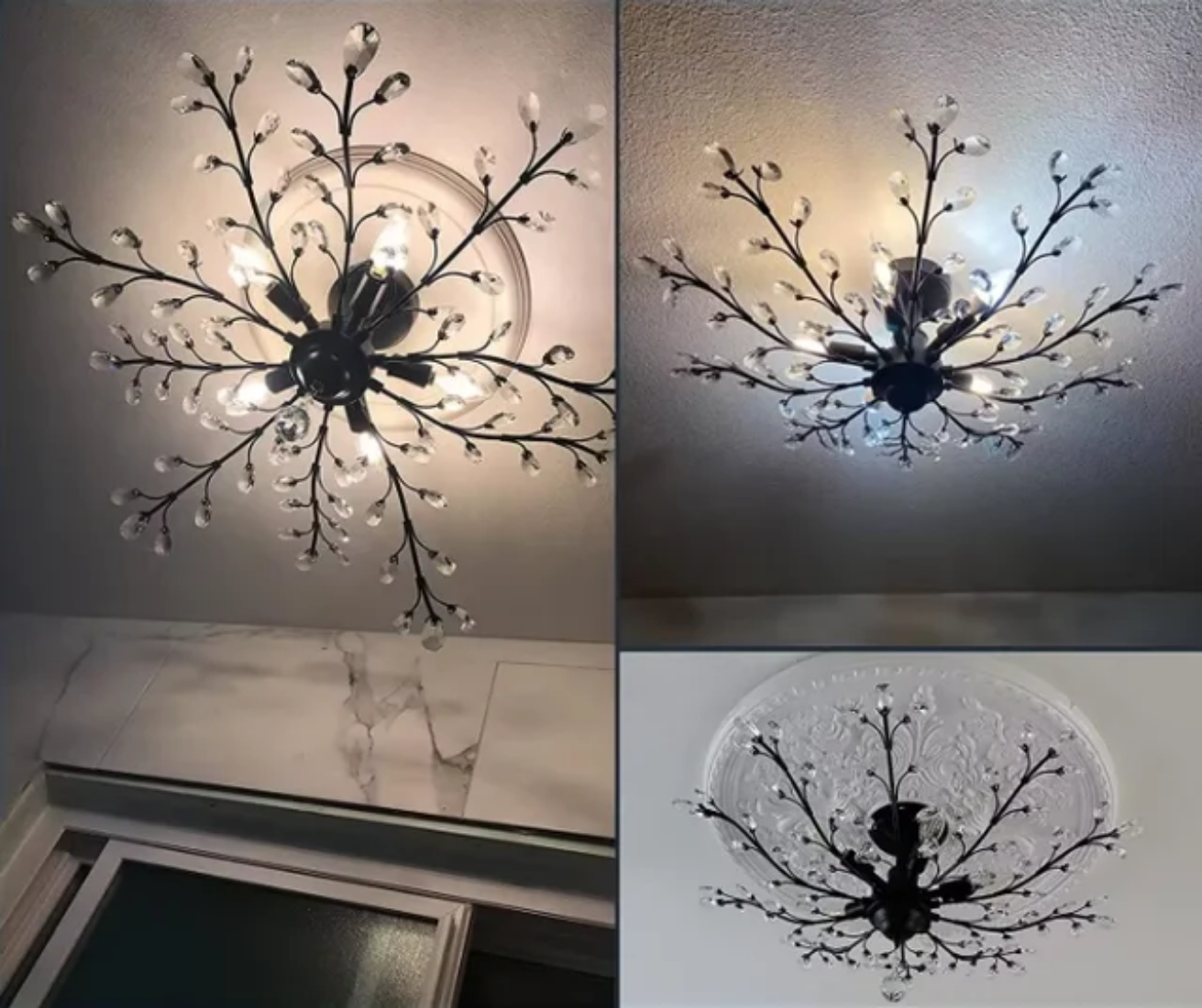 Vintage Crystal Branches Chandelier Black Crystal Chandelier Light