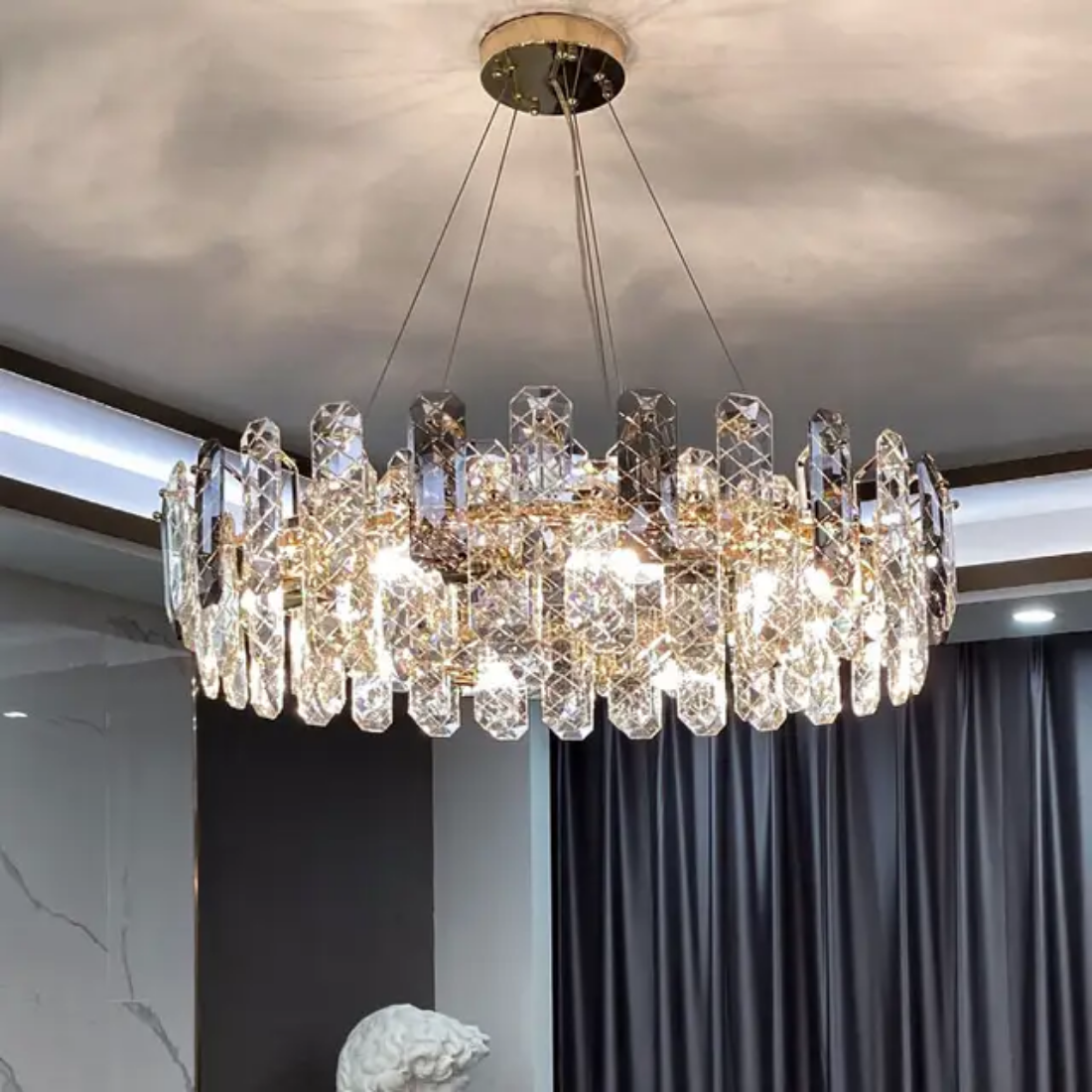 Modern luxury round smoke grey k9 crystal chandelier