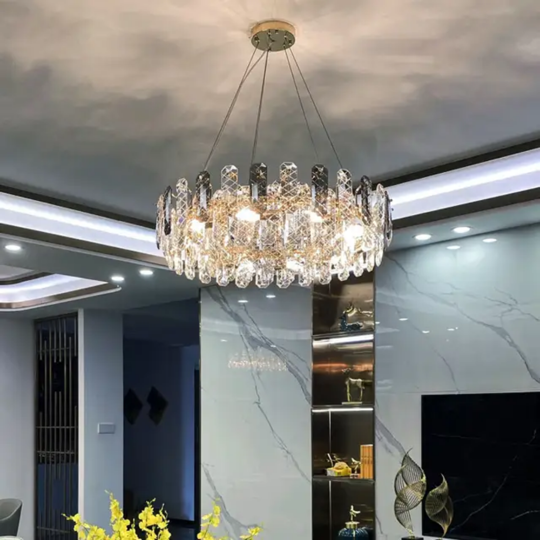 Modern luxury round smoke grey k9 crystal chandelier