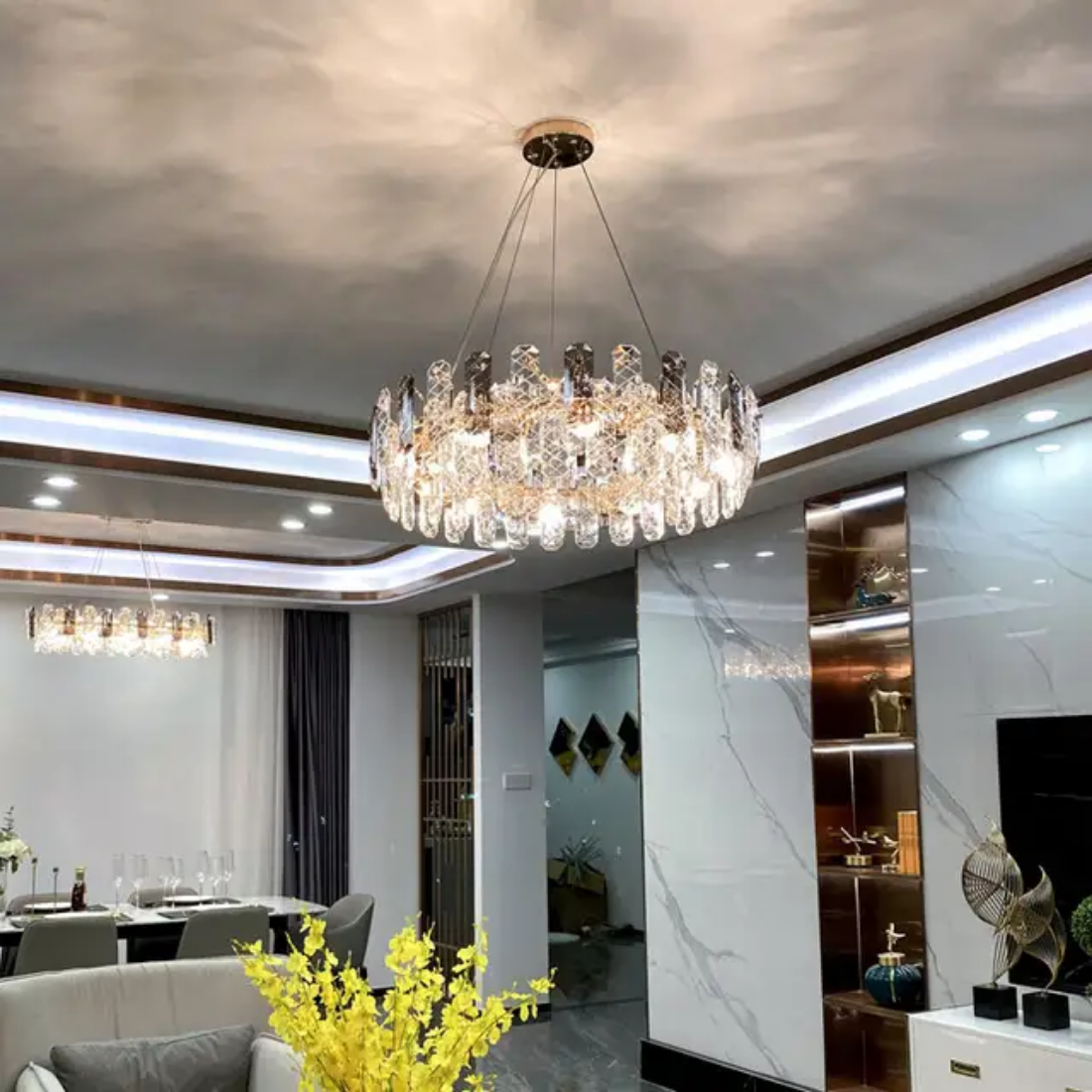 Modern luxury round smoke grey k9 crystal chandelier