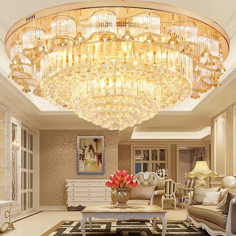 Round chandelier luxury hanging lights gold led crystal k9 ceiling lamp