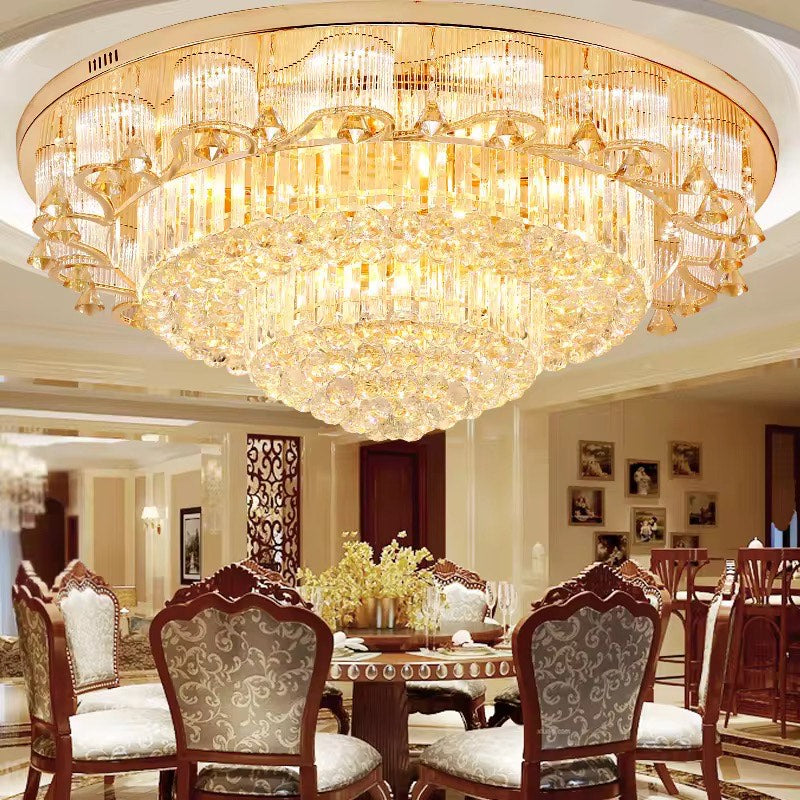 Round chandelier luxury hanging lights gold led crystal k9 ceiling lamp