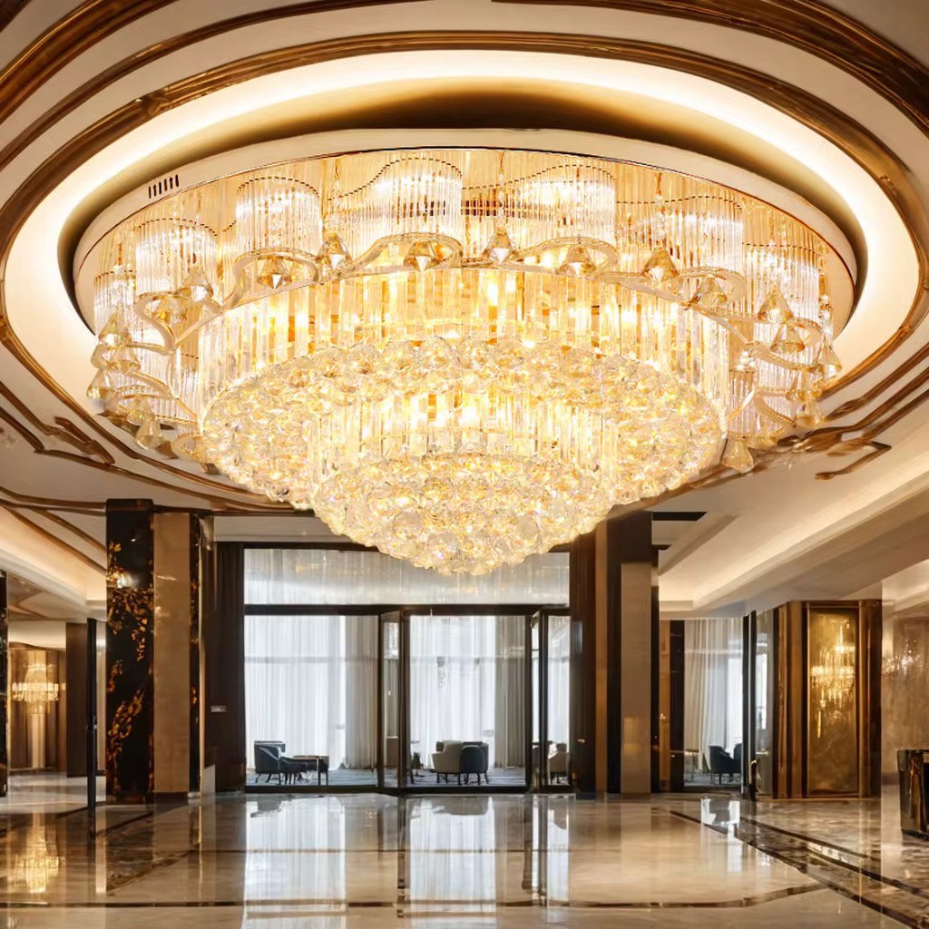 Round chandelier luxury hanging lights gold led crystal k9 ceiling lamp