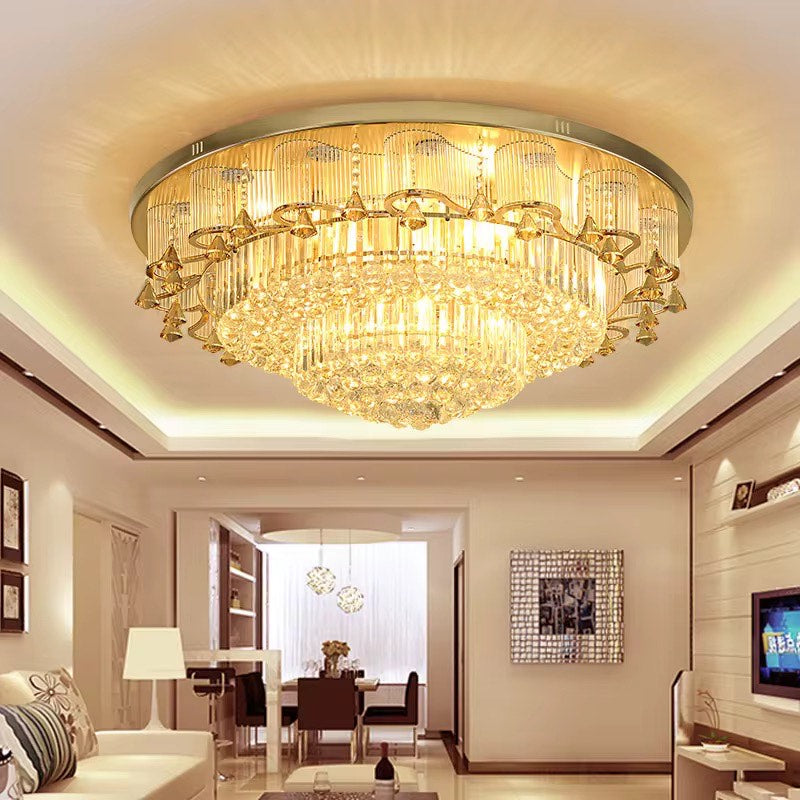 Round chandelier luxury hanging lights gold led crystal k9 ceiling lamp