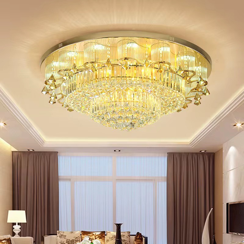 Round chandelier luxury hanging lights gold led crystal k9 ceiling lamp