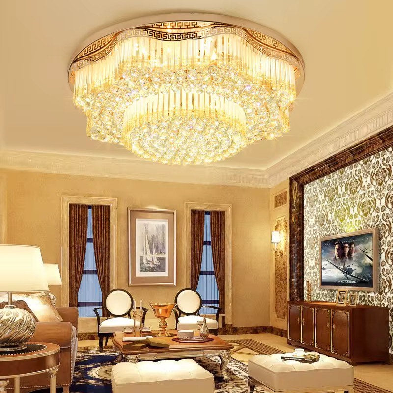 Lustre lamps luxury led round modern Gold crystal ceiling lamp