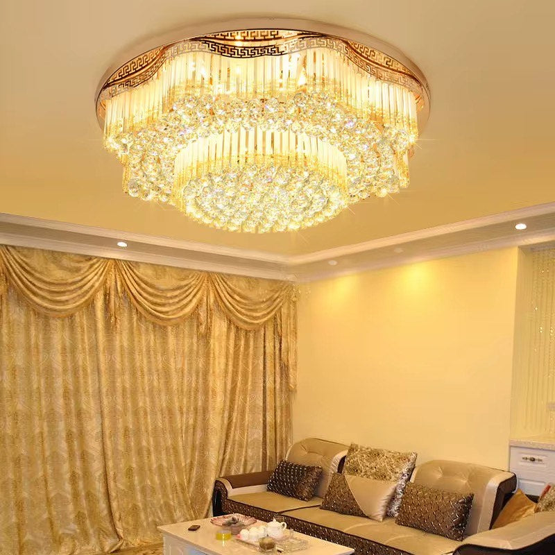 Lustre lamps luxury led round modern Gold crystal ceiling lamp