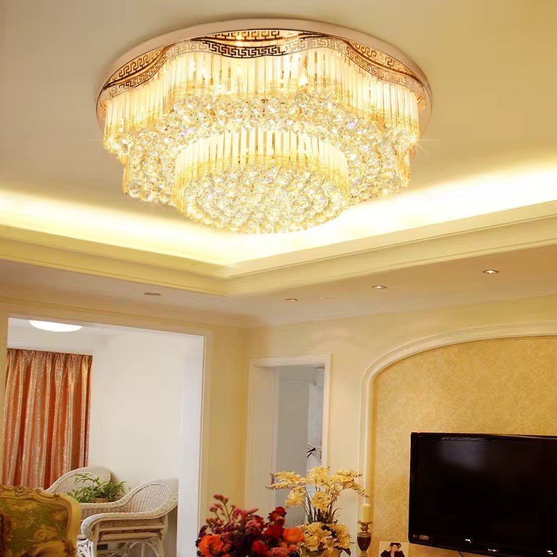 Lustre lamps luxury led round modern Gold crystal ceiling lamp