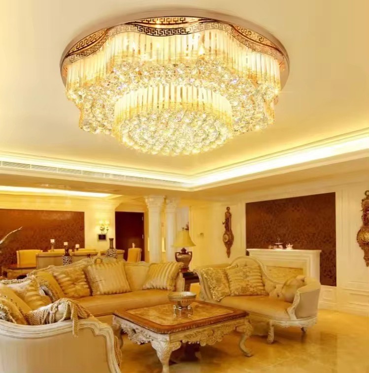 Lustre lamps luxury led round modern Gold crystal ceiling lamp