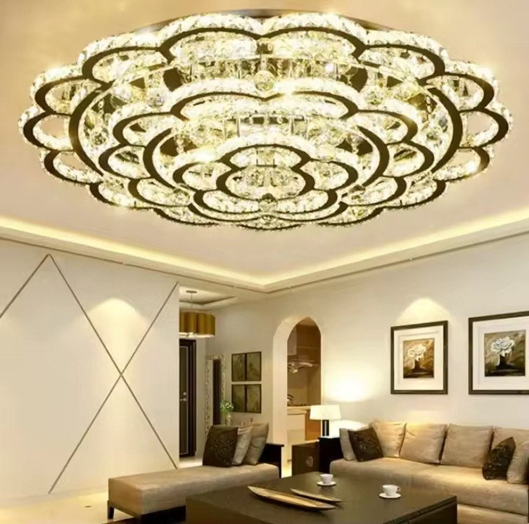 Modern gold oval nickel 4 light 6000k lotus shape crystal pendant ceiling lamp