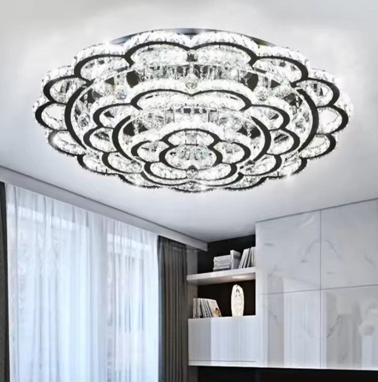 Modern gold oval nickel 4 light 6000k lotus shape crystal pendant ceiling lamp