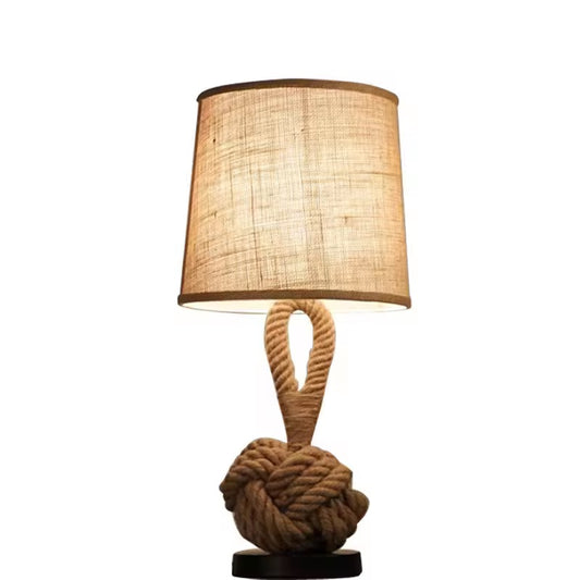 Linen woven lampshade hemp rope knot vintage decorative bedside table lamps