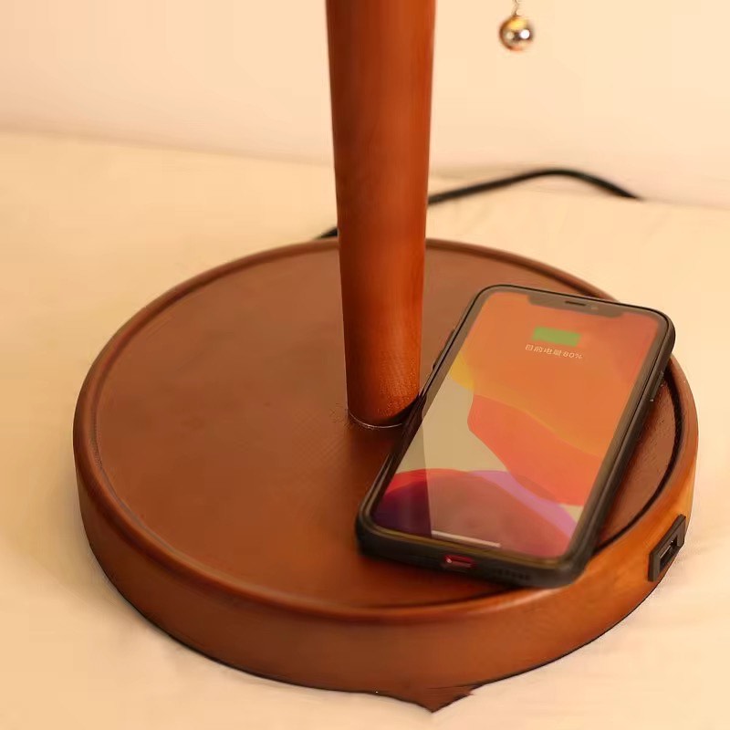 Wood table lamp with wireless charger