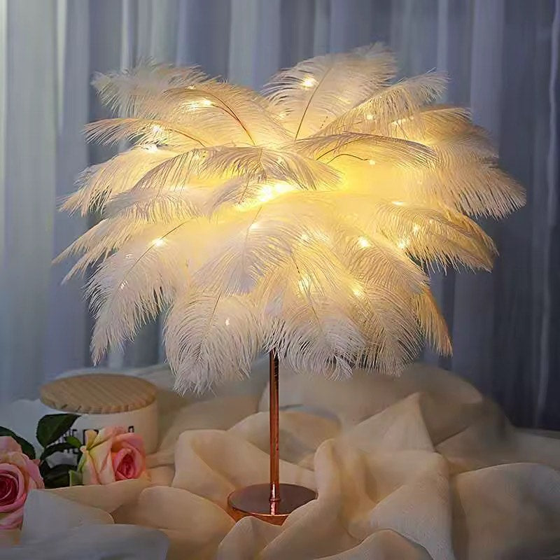 Ostrich feather table lamp