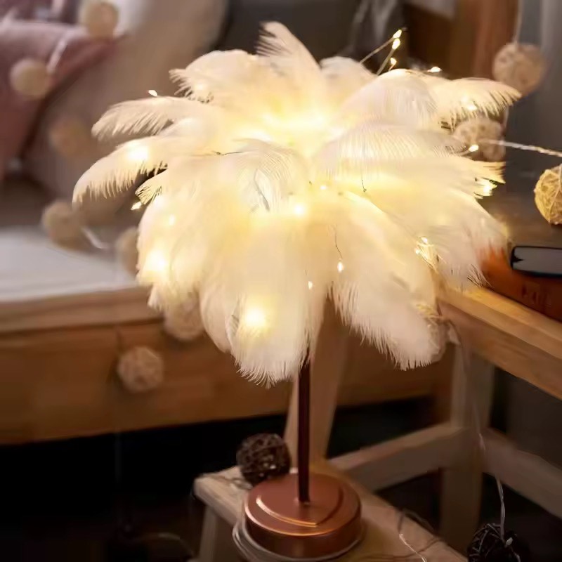 Ostrich feather table lamp