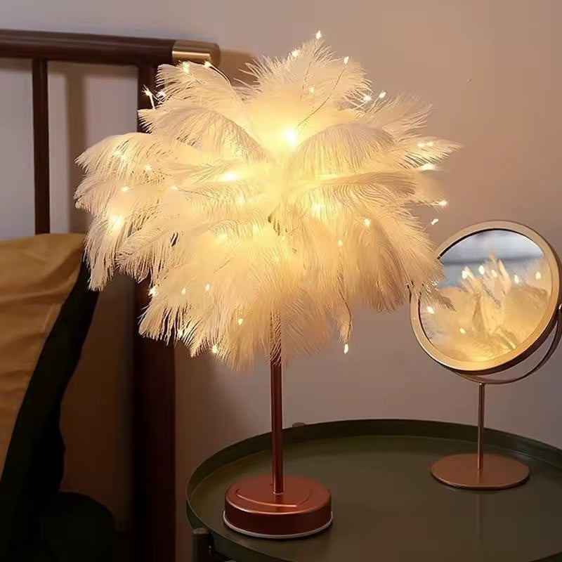 Ostrich feather table lamp