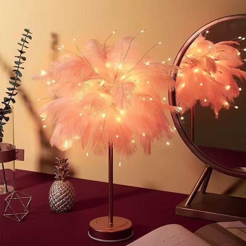 Ostrich feather table lamp